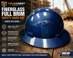 TrueCrest Fiberglass Full Brim Hard Hat Blue Silver Carbon Fiber HNTE-FG-SPBL NW