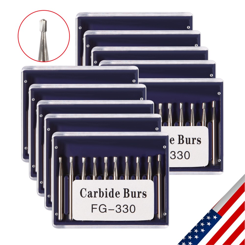 100pcs Dental Carbide Burs Tungsten Steel Bur FG # 330 Pear High Speed Midwest