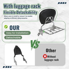 Detachable Sissy Bar Backrest w/Luggage Rack Chrome Heavy Duty Steel 09-24 FLHX