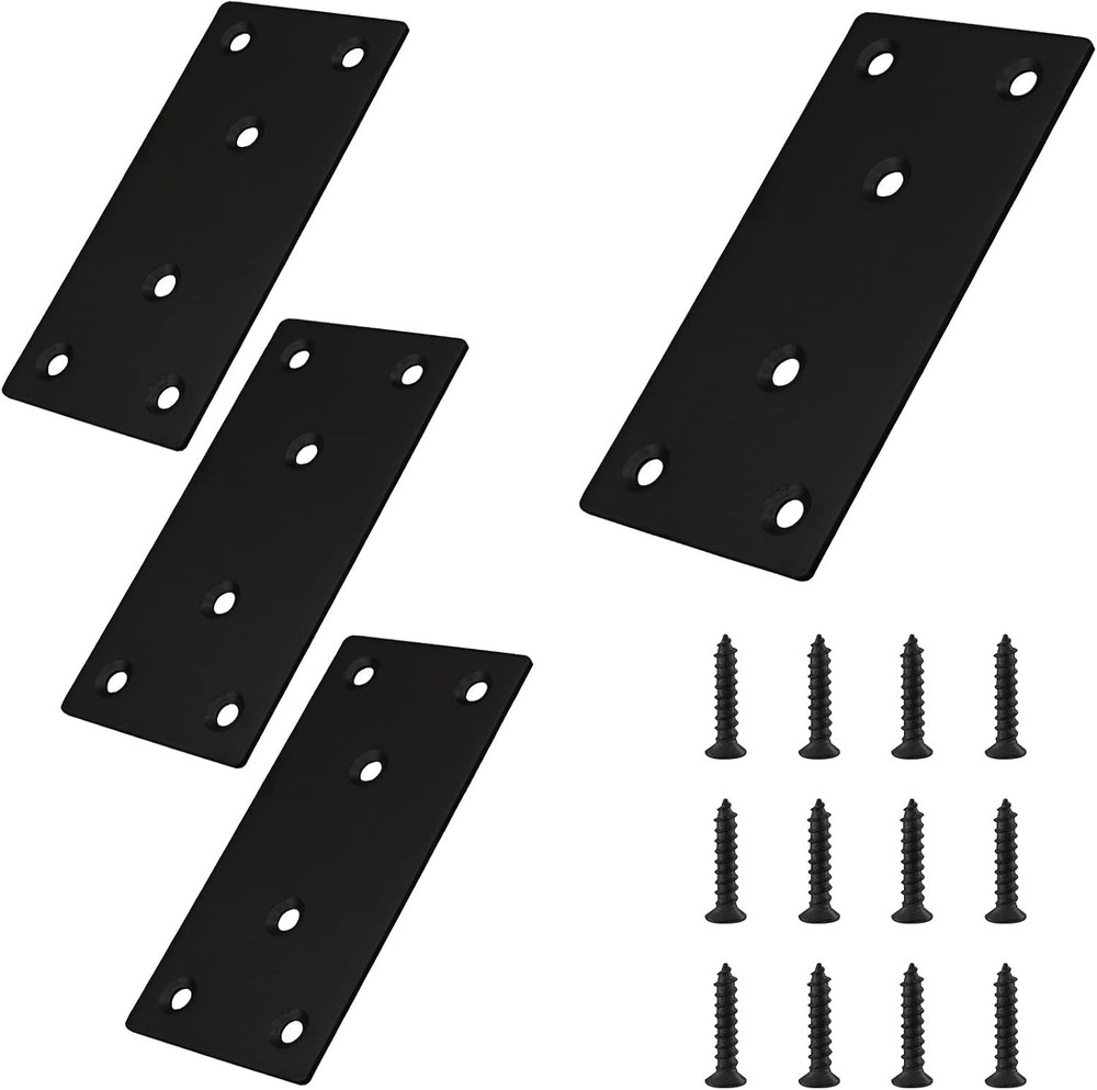 4pcs Metal Flat Straight Brace Bracket, 4” x 2” (L x W), Black | Stainless St