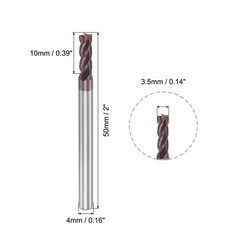 3.5mm Dia 4mm Shank HRC55 Carbide AlTiN Coated 4 Flute Square Nose End Mill