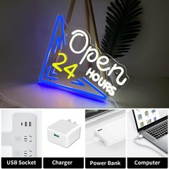 Open 24 Hours Neon Sign, Led Sign, Bar Neon Light Sign, Open 24 Hours Sign Pu…