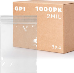 Clear Plastic Reusable Zip Bags – Bulk Case of 1000, 3″ X 4″ 2 Mil Thick