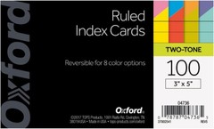 Oxford Extreme Index Cards, 3 x 5 Inches, Assorted Colors, 100 per pack (04736)