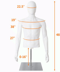 Male Half Body Mannequin with Adjustable Metal Stand for Retail Display, White