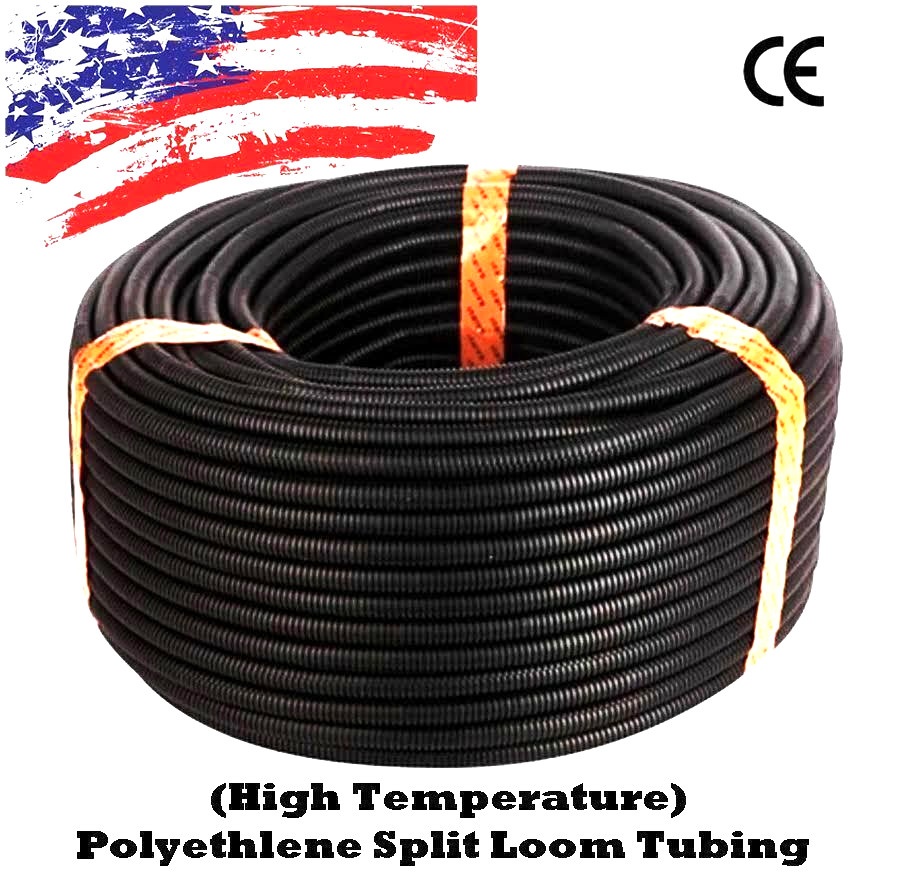 100 Ft. 1/4″ Split Wire Loom Conduit Polyethylene Tubing Black Color Sleeve Tube