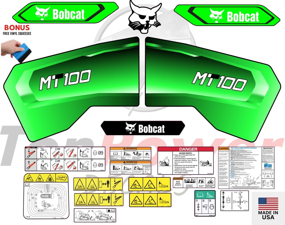 Fits Bobcat MT100 Mini Skid Steer Decal Kit – SPECIAL GREEN EDITION – LAMINATED