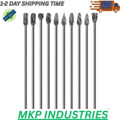 10 Pcs 1/8″ Long Shaft Tungsten Carbide Burrs Set Kit Bits 4.5″ Shank…