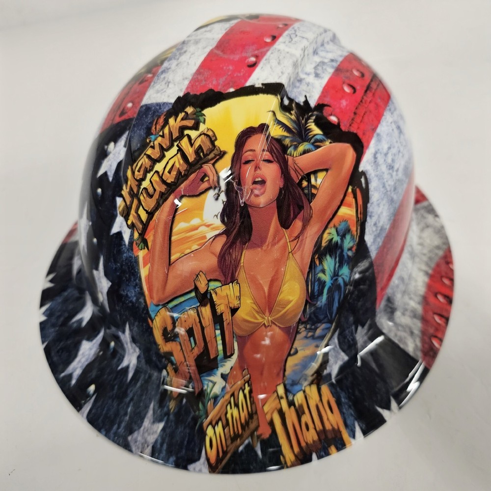 full brim hard hat custom hydro dipped IN HAWK TUAH SPIT ON THAT THANG USA ED
