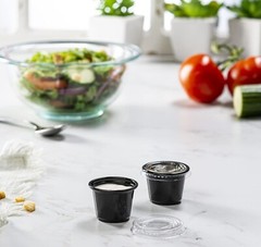 1 oz Plastic Black Disposable Portion Cups with Lids Sauce Souffle Cup