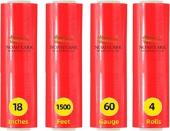 4 Rolls 18″x1500′ Red Stretch Wrap 60 Ga Color Coding Moving Packaging