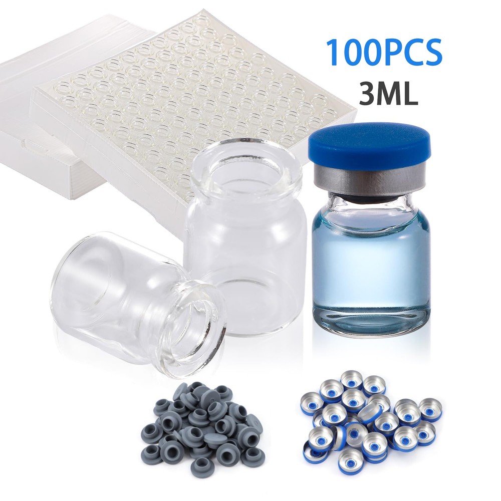 100PCS 2/3/5/10/20ml Glass Vials Headspace Vials Lab Vials w/ Caps Sample vials