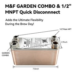 HFS(R) Homebrew Wort Chiller 7.5″2.9″ 40 Plate M& F Garden Hose Combo 1/2″ NPT