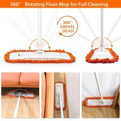 Dust Mop for Floor Cleaning with Washable Microfiber Flat Mop-Orange, Orange