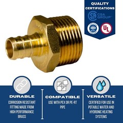 1) 1/2″ PEX X 3/4″ MALE NPT THREADED ADAPTER BRASS CRIMP FITTINGS – LEAD FREE