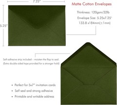 50 PCS/Pack A7 Envelopes, 5.25 x 7.25” Olive Green 5×7 Envelopes for Wedding…