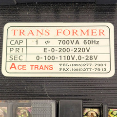ACE TRANSFORMER 1PHASE 700VA PRI E-0-200-220V SEC 0-100-110V .0-28V