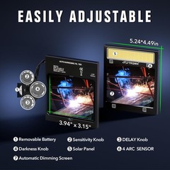 Solar Powered Auto Darkening Welder Mask with Large True Color View & 4 Sensors