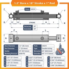 1.5×18 Hydraulic Cylinder-1.5″ Bore, 18″ Stroke Welded Cross Tube Cylinder(new)