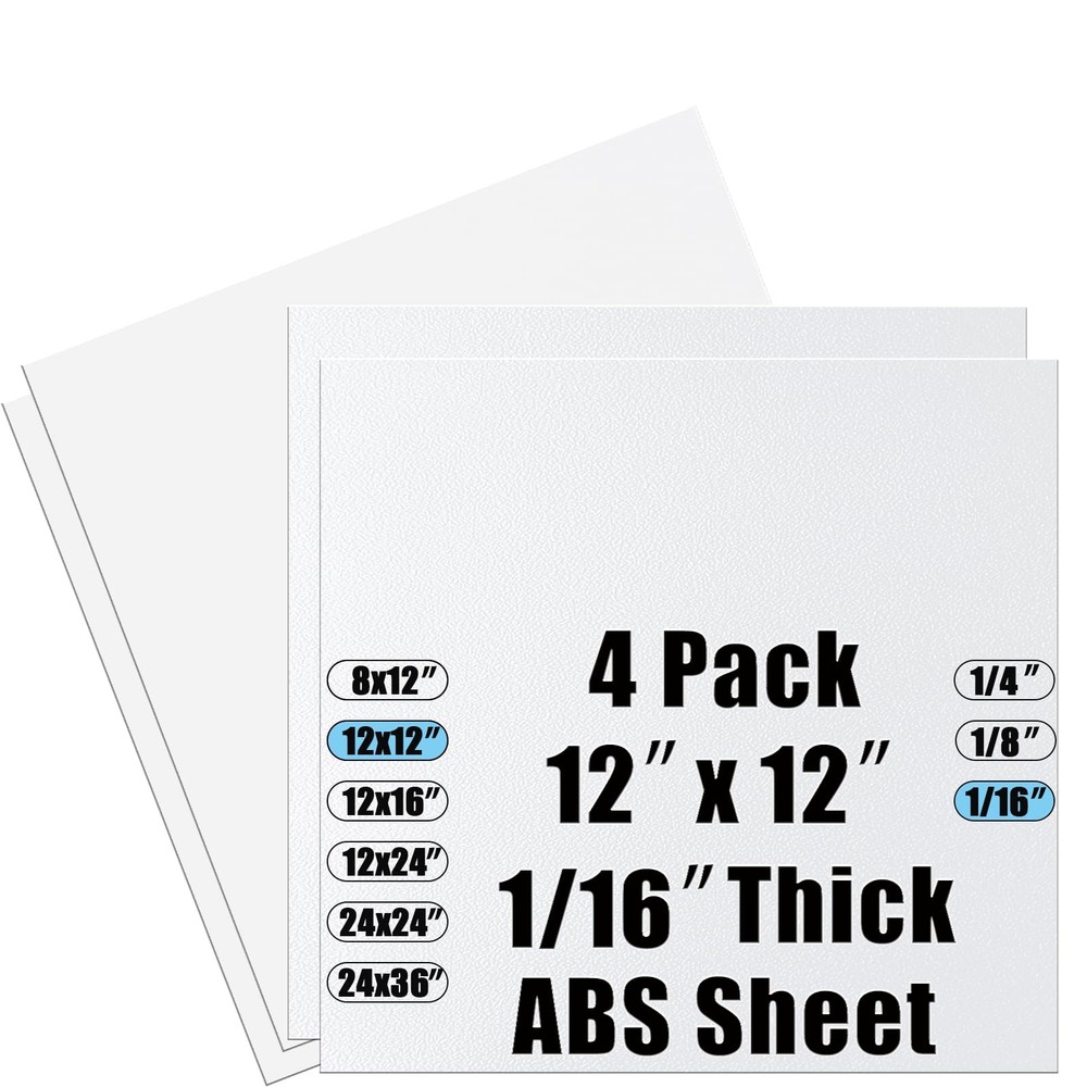 White ABS Plastic Sheet Heat Moldable Panel Board 1/16x12x12 Inch 4 PCS