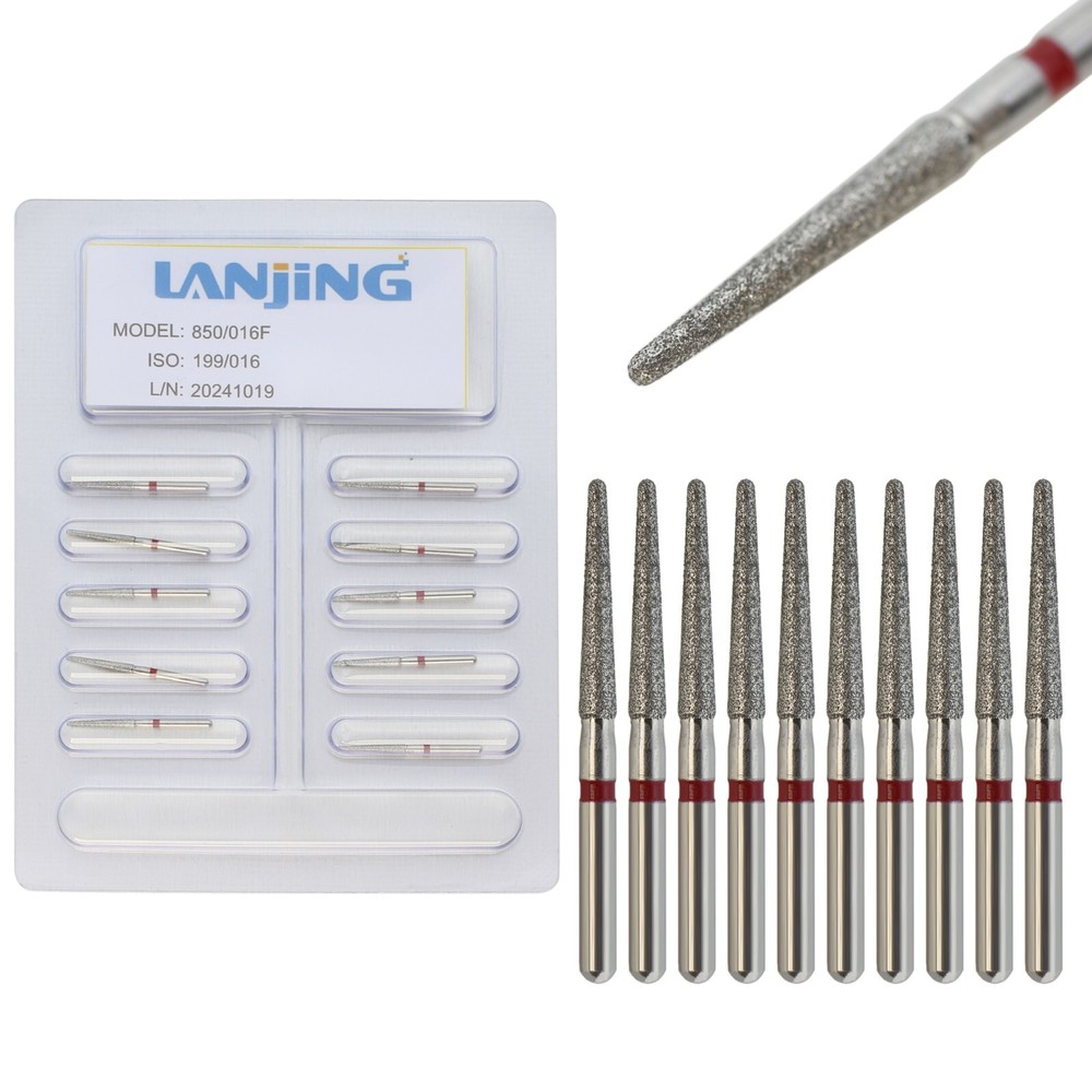 Dental Diamond Burs FG 850/016F High Speed Dia Bur Round End Taper Fine Grit Red
