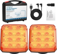 2pcs Rechargeable Amber Flashing Lights LED Truck Magnetic Warning Strobe Hazard