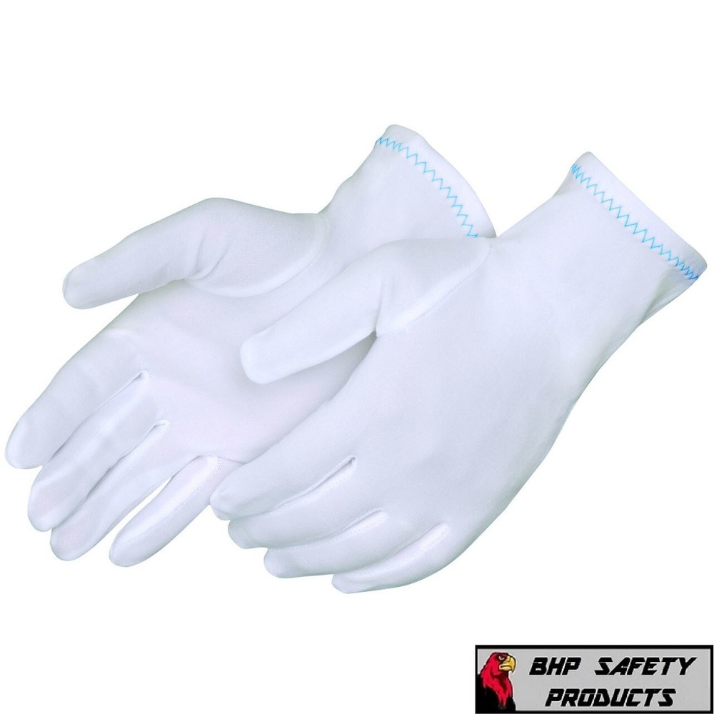 12 PAIR 1 DOZEN 100% NYLON INSPECTION GLOVES WHITE COIN JEWELRY MENS SIZE LARGE