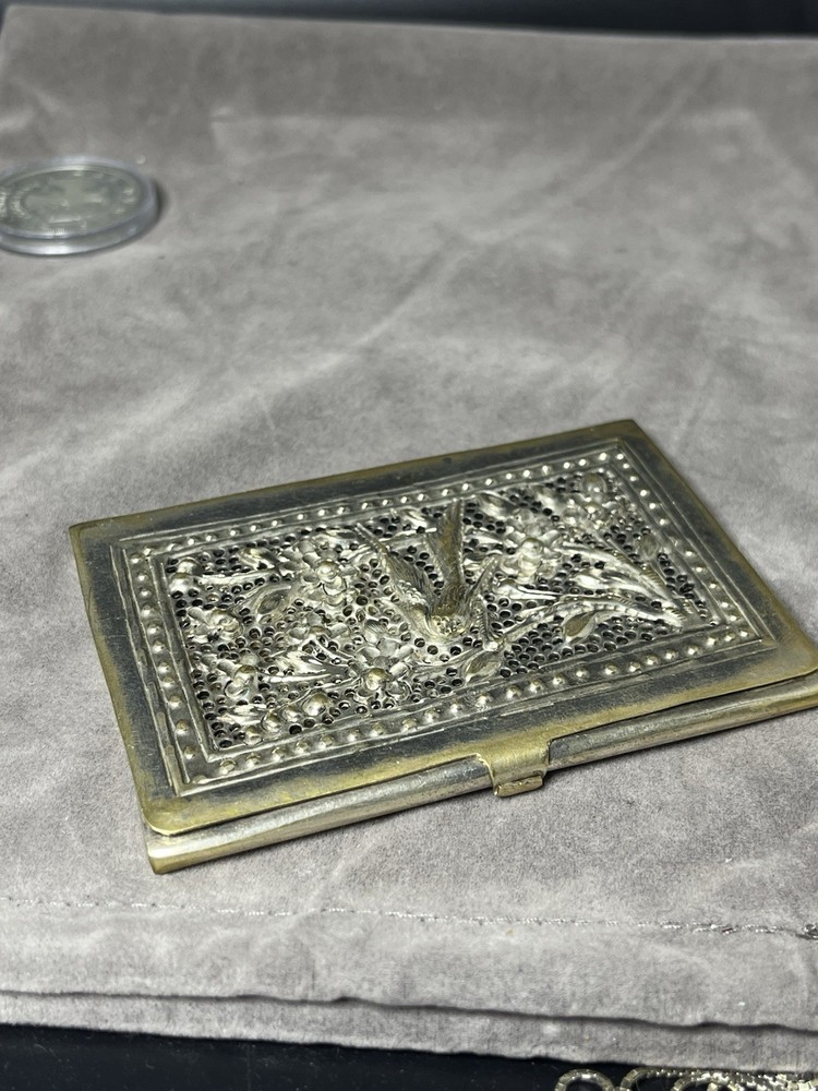 Antique Silver Tone Handcrafted Business Card Holder 2.3/4″ x 3.3/4″