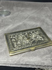 Antique Silver Tone Handcrafted Business Card Holder 2.3/4″ x 3.3/4″