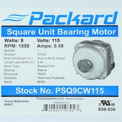 Square Shaded Pole Unit Bearing Motor 9 Watts, 115 Volts, 1550 RPM PSQ9CW115