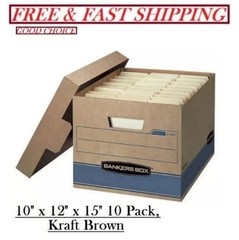 Bankers Box Heavy Duty Storage Boxes, 10″ X 12″ X 15″ (10 Pack), Kraft Brown