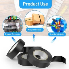 4 Pack 0.75In X 66Ft Black Electrical Tape 600V Insulation Wire Tape, Waterproof