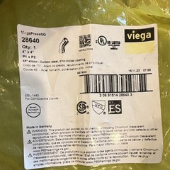 Viega MegaPressG 4″ x 4″ 45° Elbow Carbon Steel Pipe Fitting 28640