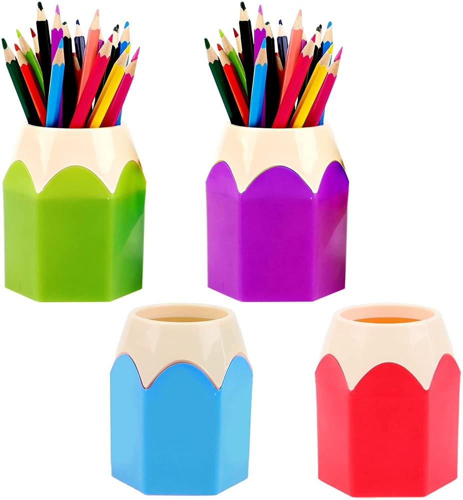 PartyYeah 4-Piece Pen Holders – Pencil Shaped, Green, Purple, Red, Blue