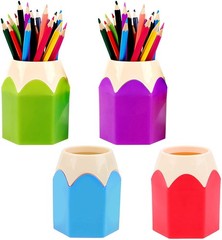 PartyYeah 4-Piece Pen Holders – Pencil Shaped, Green, Purple, Red, Blue