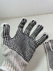 Dotted String Knit Gloves Both Sides Black PVC Dots (12 Pairs) Gloves L