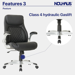 +Posture Ergonomic PU Leather Office Chair. Click5 Lumbar Support with Flipadjus