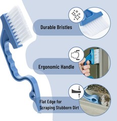 Window Track Cleaning Brush with Ergonomic Hadle and Built-in Scraper, Multipur