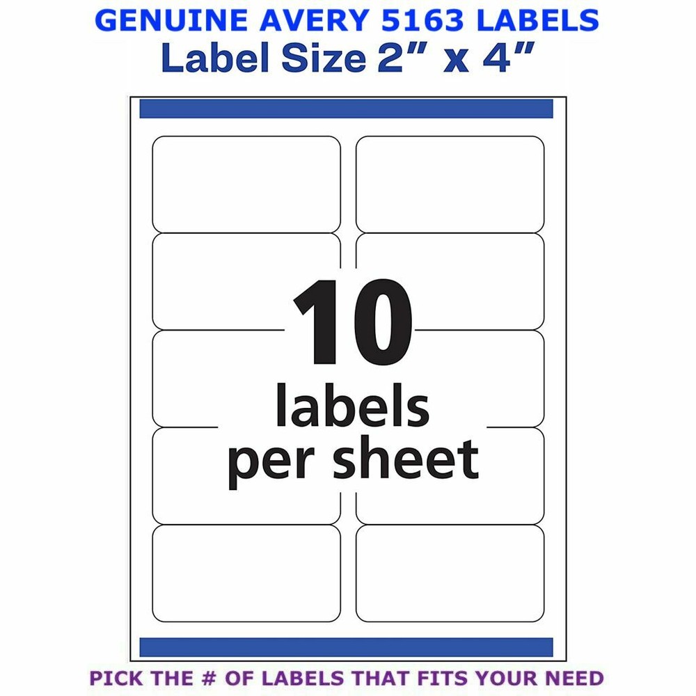 Avery TrueBlock Laser Shipping Labels 2″ x 4″ (5163) PICK YOUR OWN # OF LABEL
