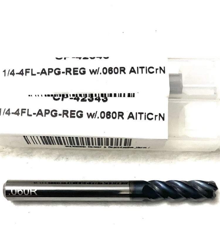 Carbide Plus CP-42343 1/4″ 4FL Corner Radius End Mill .06R Solid Carbide AlTiCrN