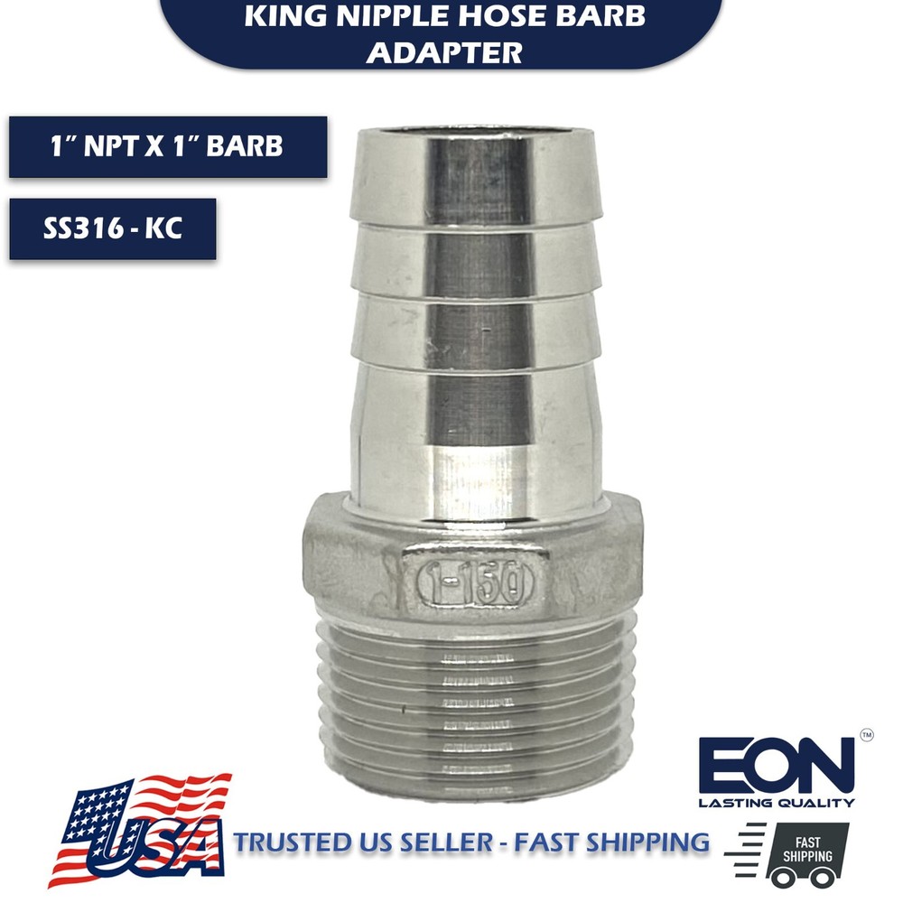 1″ Stainless Steel 316 KC King Nipple Hose Barb Adapter NPT