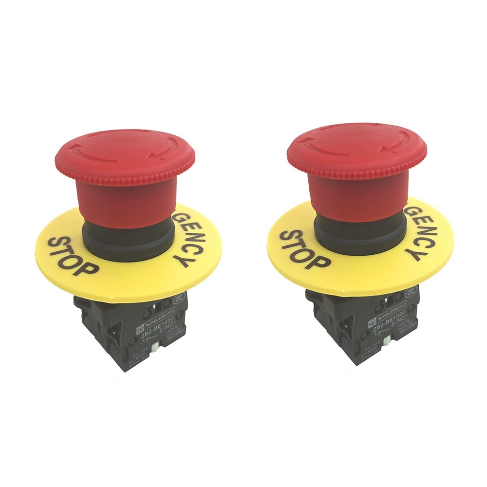 22mm 2 NC Red Mushroom Emergency Stop Push Button 2Pcs, Red+Black-2NC-2PCS