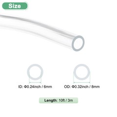 Clear Plastic Tubing, 0.24Inch(6mm) ID 0.32Inch(8mm) OD, 10ft(3.0m) Length