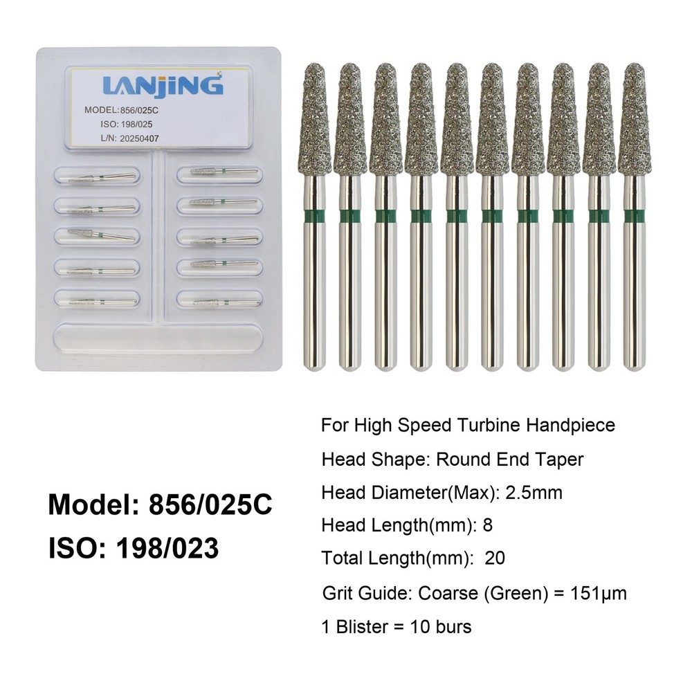 Dental Diamond Burs Round End Taper Football Coarse Fine High Speed 856 850 379