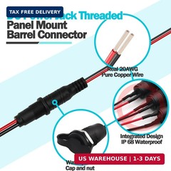6 Sets 5.5 x 2.1mm DC Power Jack Threaded Female Panel Mount Barrel Connector Ad