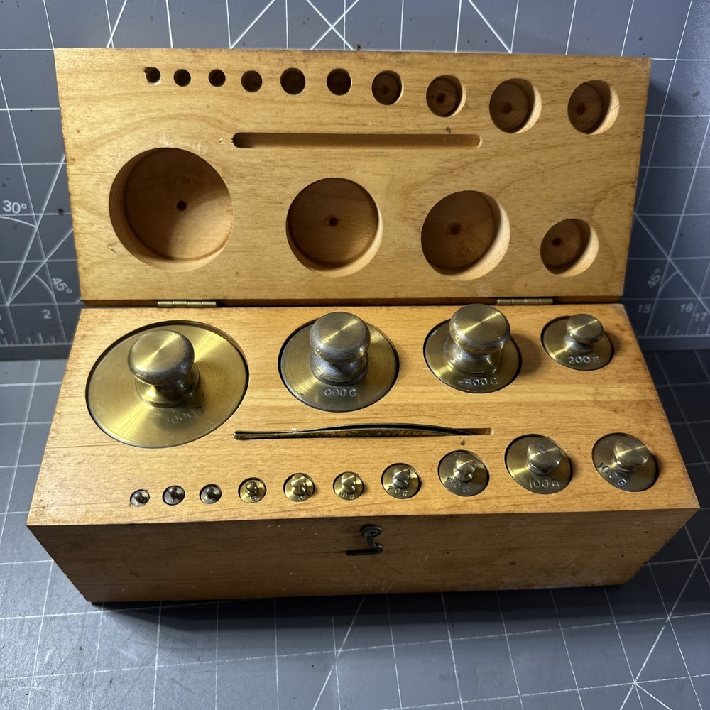 Balance Weight Set Grams (1-50g) (2 x 100g, 200g, 500g, 1kg, & 2kg) Brass 14pc.
