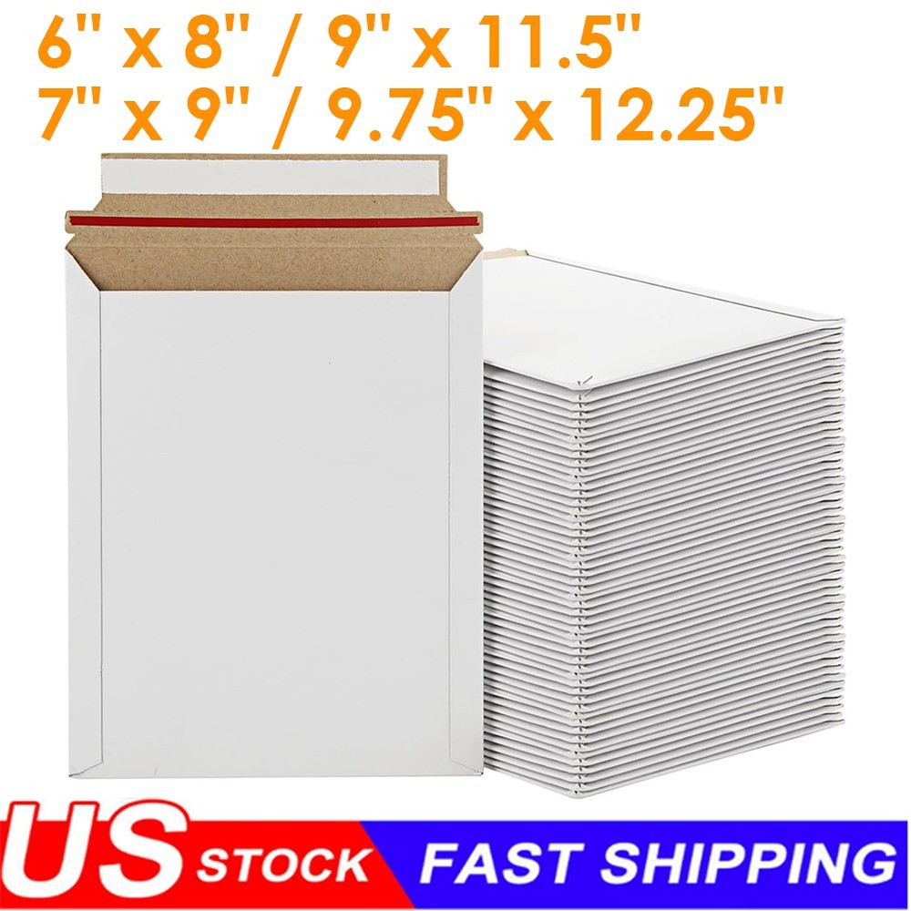 100- 1000 White Flat Photo Mailers Document Envelopes Cardboard Self Seal Mailer