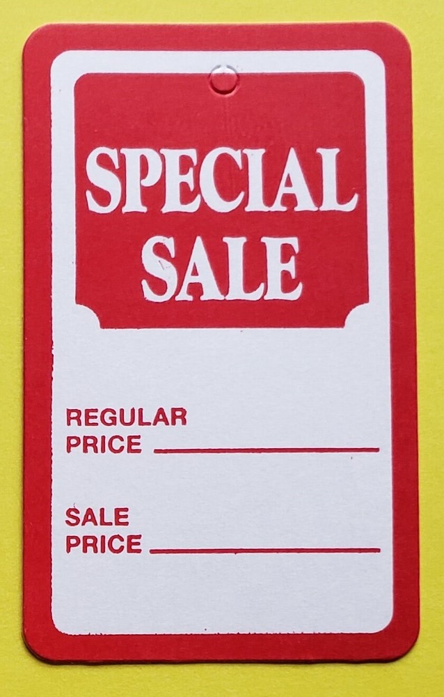 Unstrung Large Red & White Special Sale Price Tags Retail Merch Coupon No String