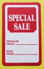 Unstrung Large Red White Special Sale Price Tags Retail Merch Coupon No String