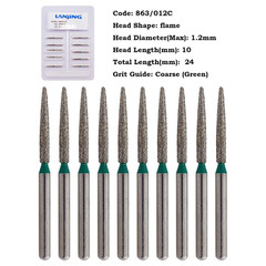 LANJING Dental Diamond Burs FG Flame Shape High Speed Bur Fine Grit 861 862 863